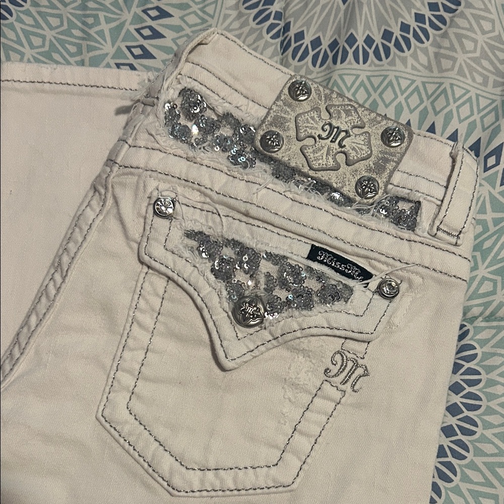 Miss Me Cream Jeans with Silver Details